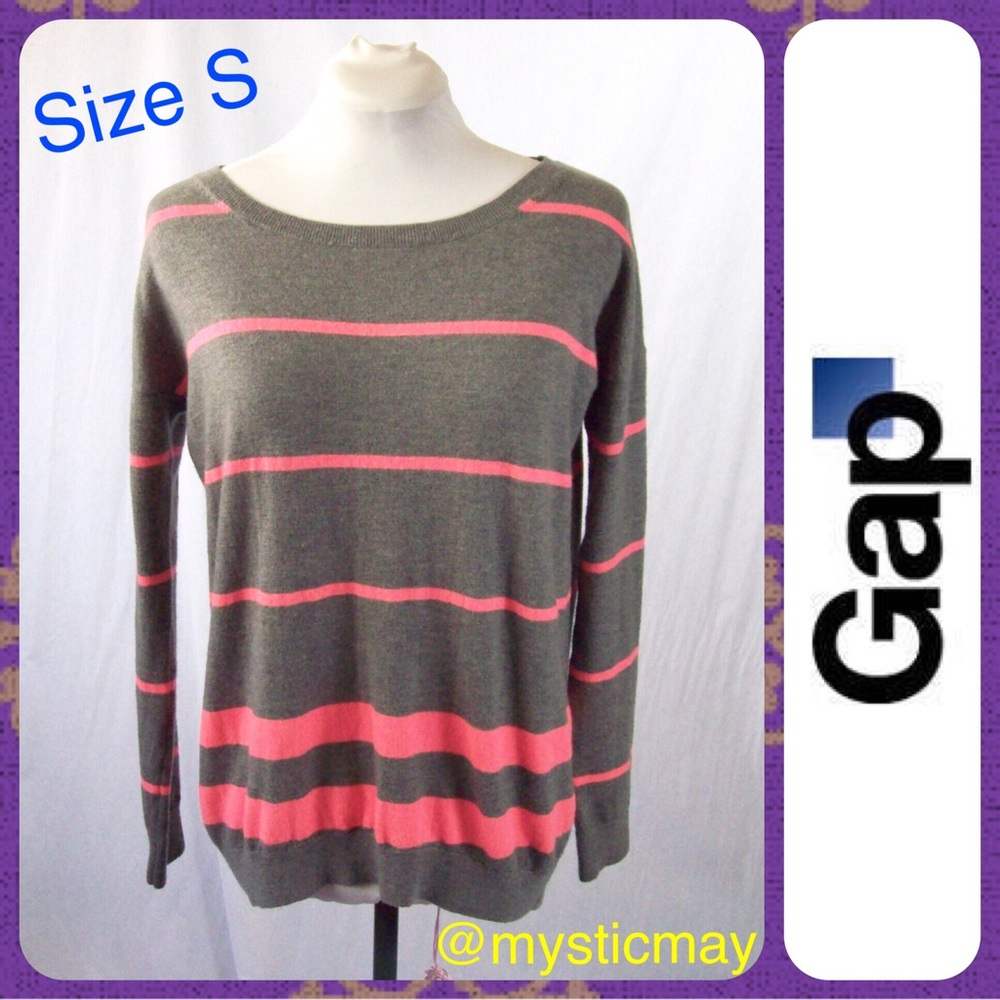 THE GAP Oversize Cantaloupe Striped Gray Wool Blend Lightweight Sweater Size S